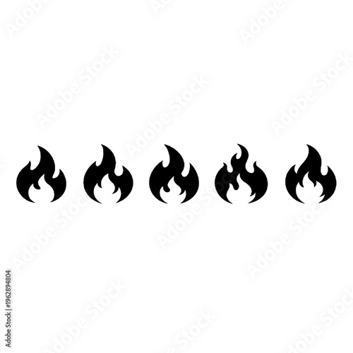 Black Flame Vector Icons Isolated on White Background
