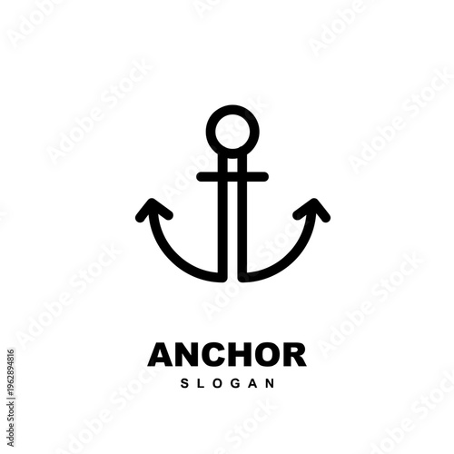 Minimalist Black Line Art Anchor Icon Logo Design