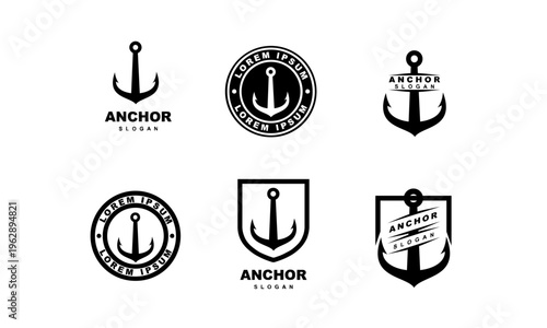 Anchor Logo Vector Set, Nautical Maritime Ship Boat Symbol Emblem Collection