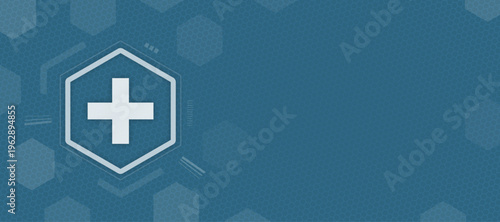 Blue healthcare and medical cross icon on tech background for hospital first aid and emergency service vector with copy space