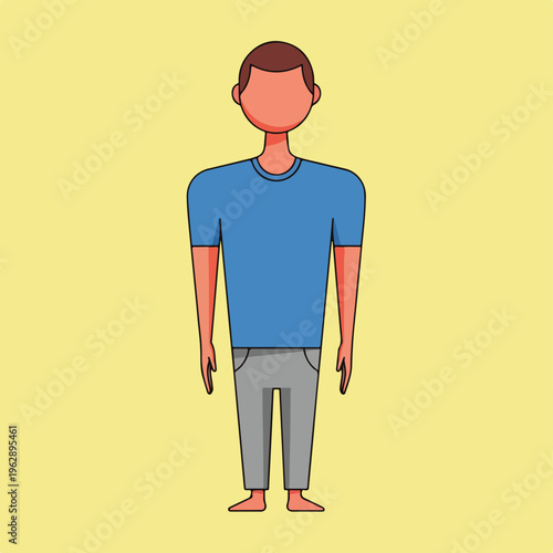 A frontal cartoon depiction of a faceless male figure