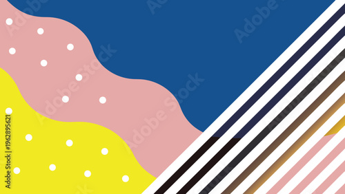 Abstract geometric background with wavy lines and polka dots in pastel hues