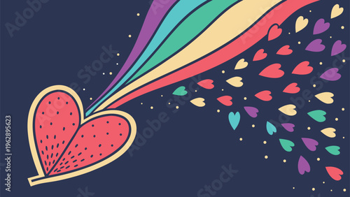 A vibrant heart explodes with a dazzling array of colorful dots and lines, radiating joy and creativity in a lively burst of artistic energy