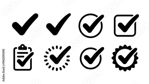 Checklist Tick Icon Line Art Collection  Approval, Confirm, and Survey Validation Symbols