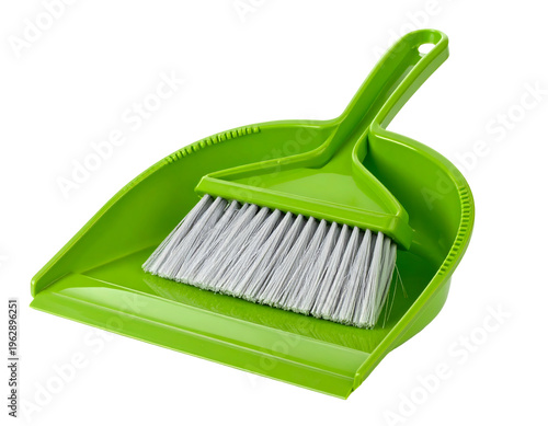 Bright green plastic dustpan and brush set