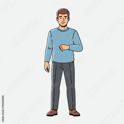 A full-body illustration of a man in casual clothes