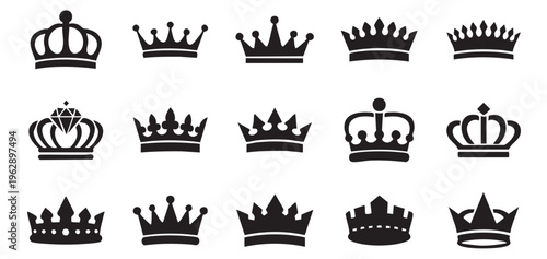 set of crown king 15 icons set.