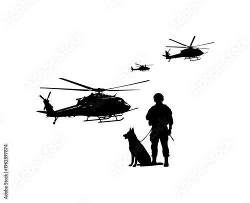 Military Helicopters with K9 Handler