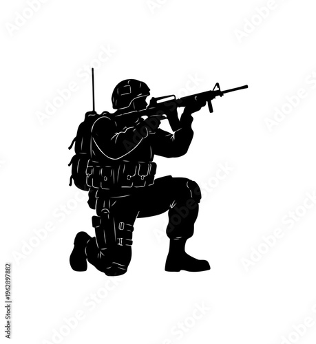Sniper in Crouched Position Vector Illustration