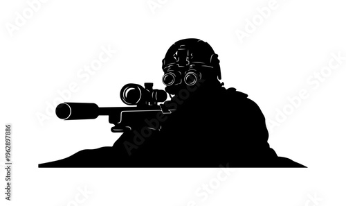Sniper Silhouette with Rifle and Scope