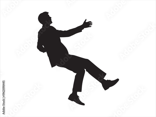 A silhouette of a businessman falling backwards with his arms outstretched against white background Vector, illustration