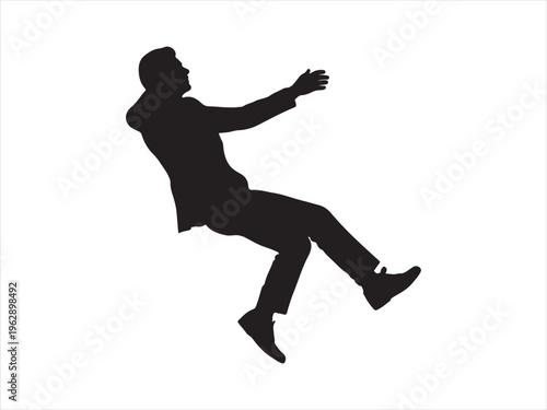 A silhouette of a businessman falling backwards with his arms outstretched against white background Vector, illustration