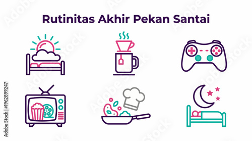 A colorful illustration of a relaxing weekend routine