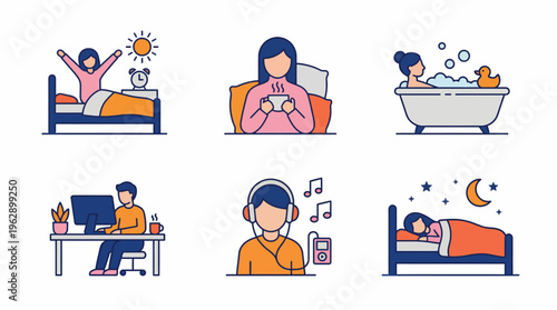 A vibrant illustration of daily life and self-care routines