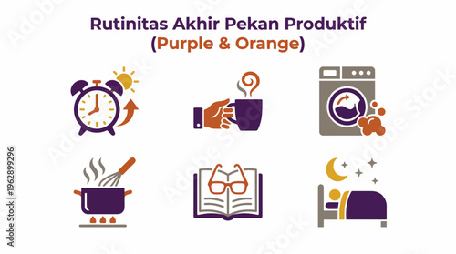 A productive weekend routine with purple and orange icons
