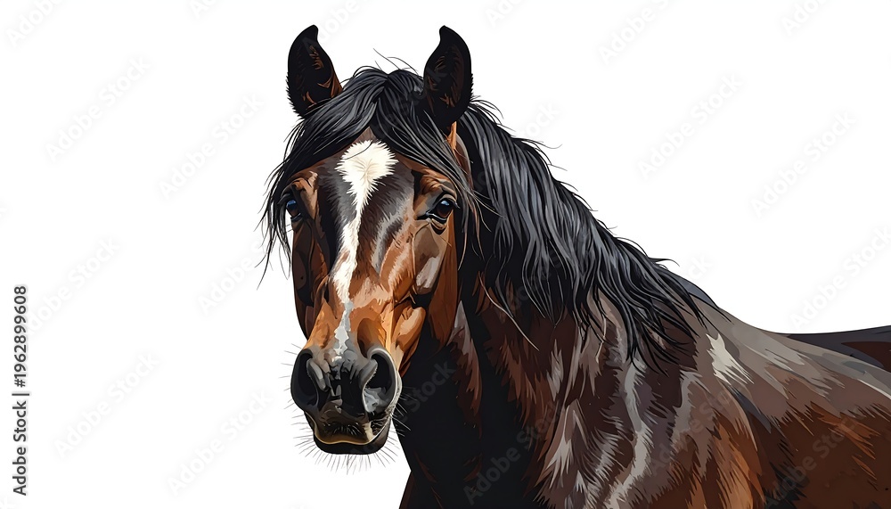 Obraz premium A brown horse with a white blaze and black mane