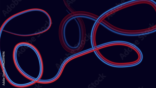 red and blue neon light trails on dark background