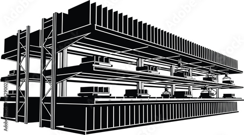 Industrial Warehouse Storage Racks Isolated on White