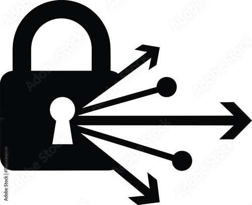 Black Padlock with Arrows Breaking Out