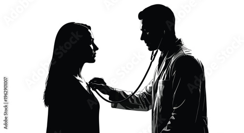 Medical doctor attentively listening to a patient's heartbeat with a professional stethoscope during consultation.