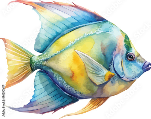 Watercolor Angelfish Illustration, Tropical Fish Clipart, vector isolated on white background