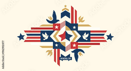 A geometric abstract illustration with patriotic colors and elements