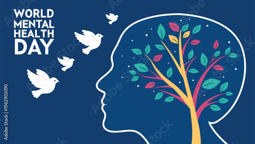 Celebrating global awareness day featuring a vibrant brain surrounded by diverse colorful elements symbolizing unity and mental health support worldwide