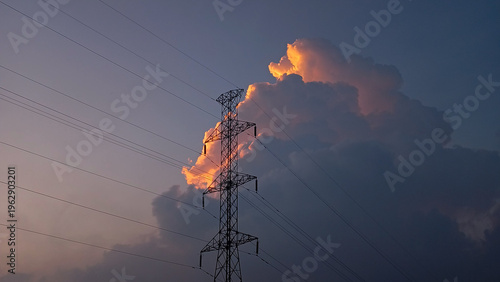 Bild auf Leinwand Sunset and clouds over the tower