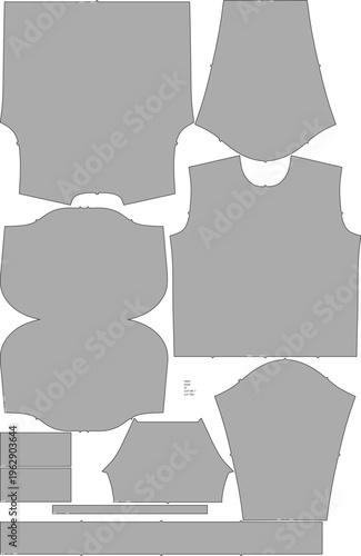 Technical Sewing Pattern Layout for Men's Hooded Sweatshirt and Long Sleeve Apparel