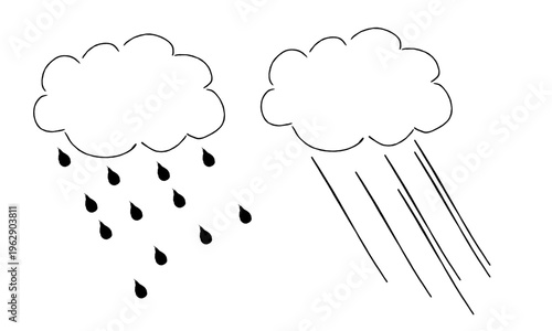 雨が降る雲の手描きイラストセット