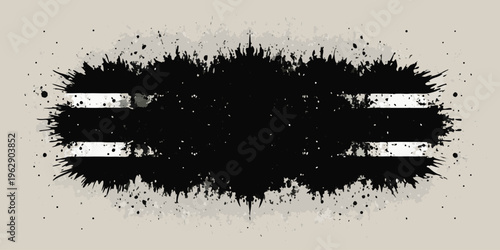 A striking abstract design featuring bold black shapes and lines against a minimalist white backdrop