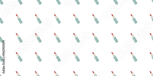 Seamless pattern of small lipstick cosmetics scattered across a clean light background.
