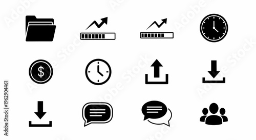 Collection of Business and Technology Icons with White Background