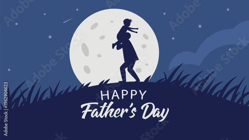 Celebrating father’s day under a starry night sky with a silhouette of a man carrying his child