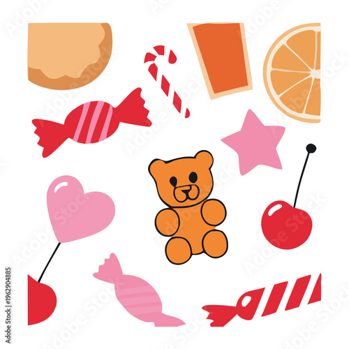 Seamless Candy Pattern Vector with Lollipops and Sweets, Bright Cute Background Design