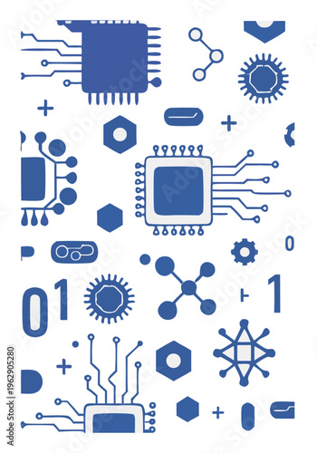 Seamless Technology Pattern Vector with Modern Digital Icons and AI Background