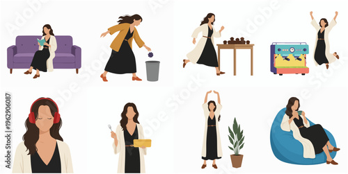 Minimalist Flat Style Woman Activity Illustration Set Lifestyle Element