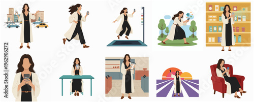 Flat Graphic Set of Professional Woman in Various Activity Illustration