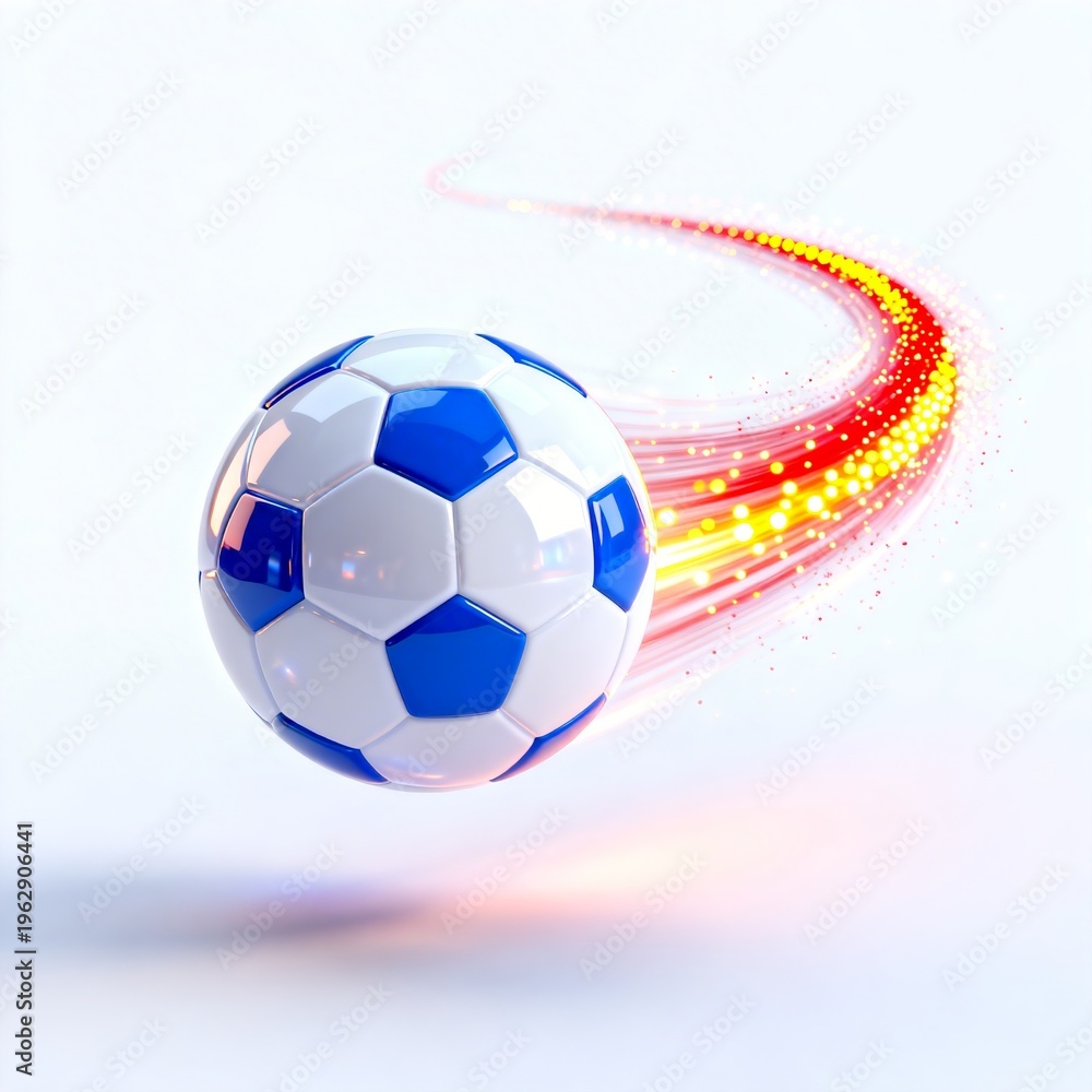Naklejka premium Flying Soccer Ball with Light Trails