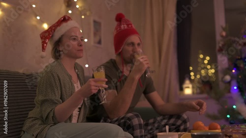 People celebrate New Year's and Christmas in a cozy home.