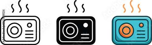 Retro radio vector icon set with outline silhouette and colorful vintage style versions isolated on white for music design