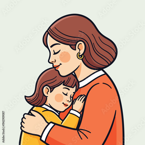 A mother lovingly embracing her child. Illustration of two figures