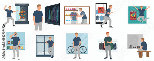 Flat Illustration Various Man in Shop Mall Lifestyle Retail