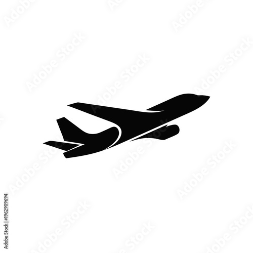 Airplane icon, black silhouette, aircraft symbol, flight logo