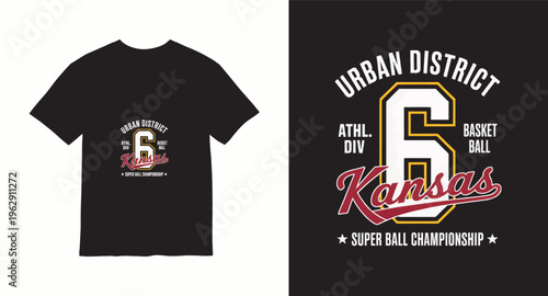 Urban district kansas basketball athletic division vector typography for apparel and tshirt print