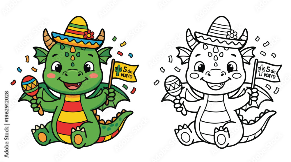 Obraz premium Cinco De Mayo Dragon Coloring Page Design