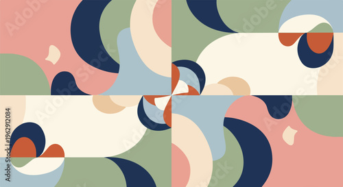 A geometric composition with curved shapes in pastel colors