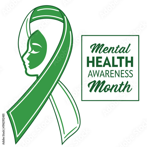 A green awareness ribbon symbolizing support and dedication to mental health initiatives during designated awareness month