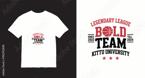 Legendary league bold team Kittu University basketball typography with ball icon and stars