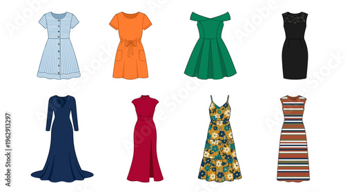 Stylish Women’s Dress Collection Vector Set
